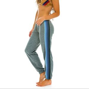 Aviator Nation 5 Stripe Sweatpants - Gray/Blue
